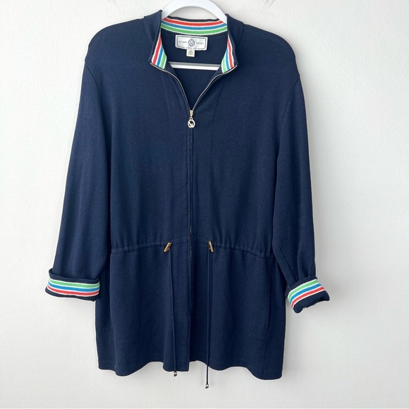 St. John Sport Vintage Quarter Zip Drawstring Waist Navy Sweater - Picture 1 of 6